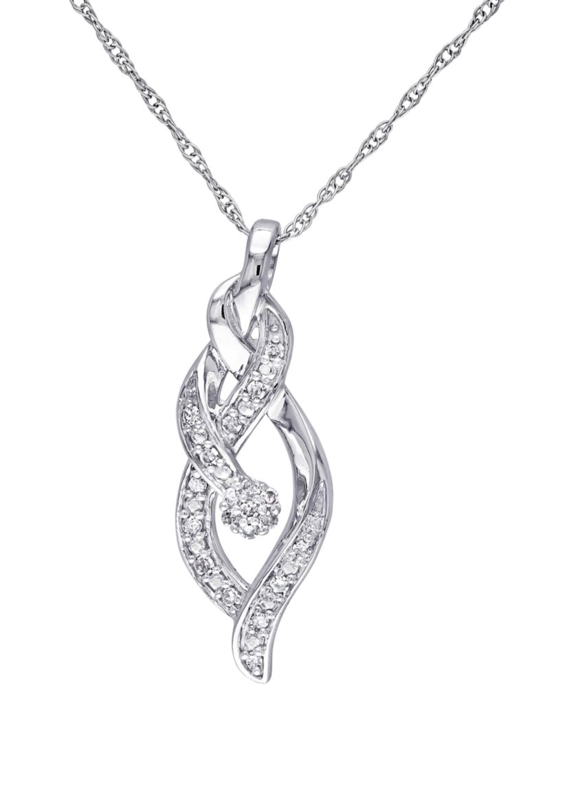 1/10 ct. t.w. Diamond Twist Pendant with Chain in 10k White Gold