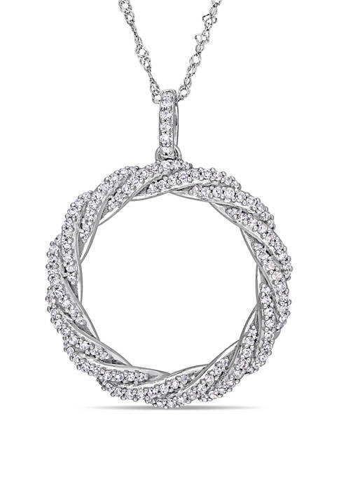 1/2 ct. t.w. Diamond Twist Circle Pendant with Chain in 14k White Gold