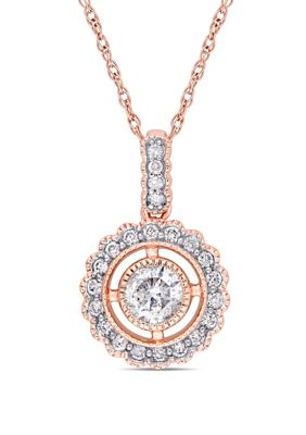 Belk & Co 1/2 ct. t.w. Diamond Vintage Halo Pendant With Chain in 10k Rose Gold, 17 in