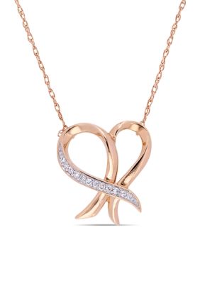 Belk & Co 1/10 Ct. T.w. Diamond Cursive Open Heart Necklace In 10K Rose Gold