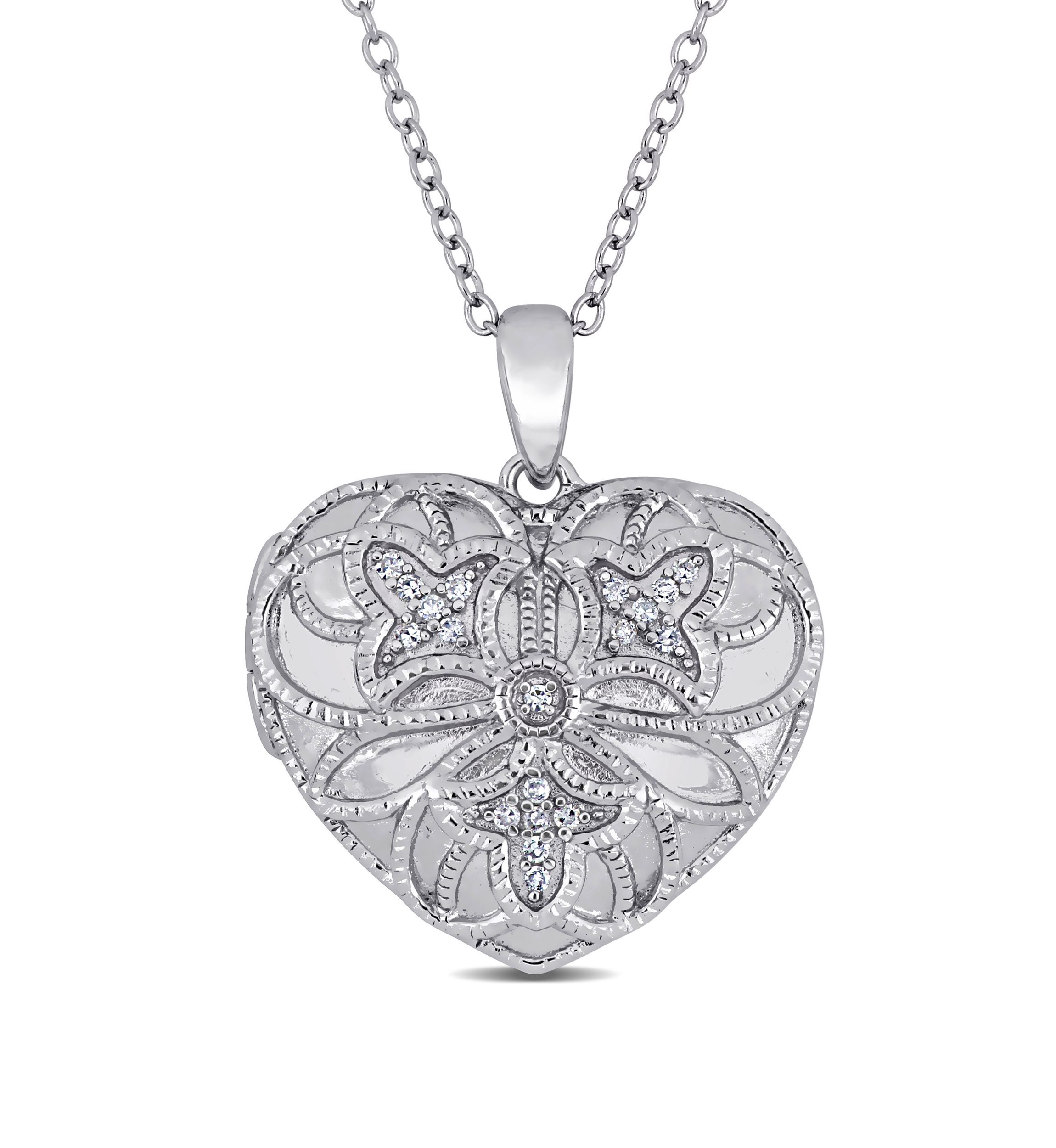 1/10 ct. t.w. Diamond Accent Filigree Heart Locket Necklace in Sterling Silver 
