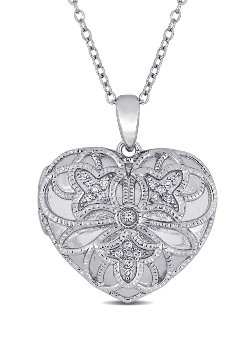 1/10 ct. t.w. Diamond Accent Filigree Heart Locket Necklace in Sterling Silver 