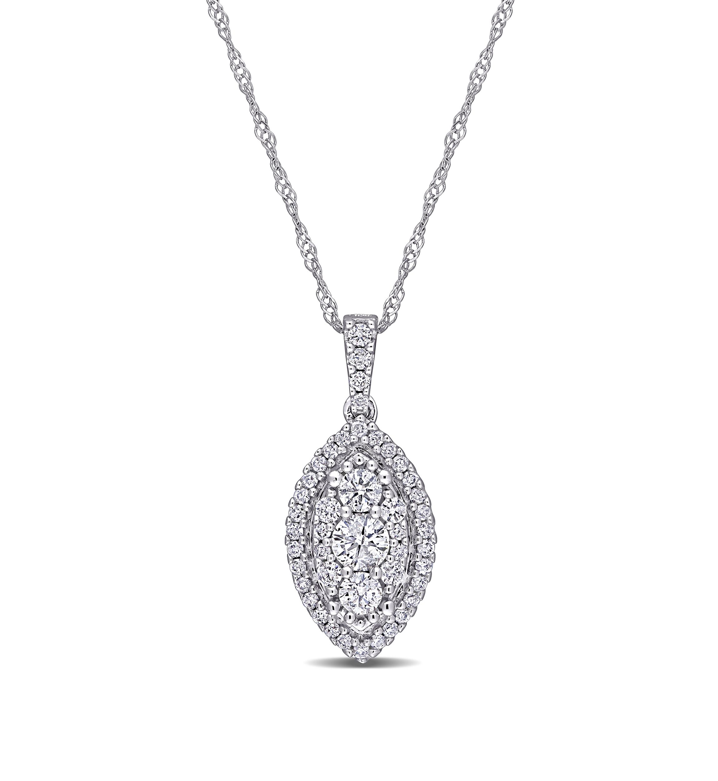 1/2 ct. t.w. Diamond Composite Marquise Shape Necklace in 10k White Gold