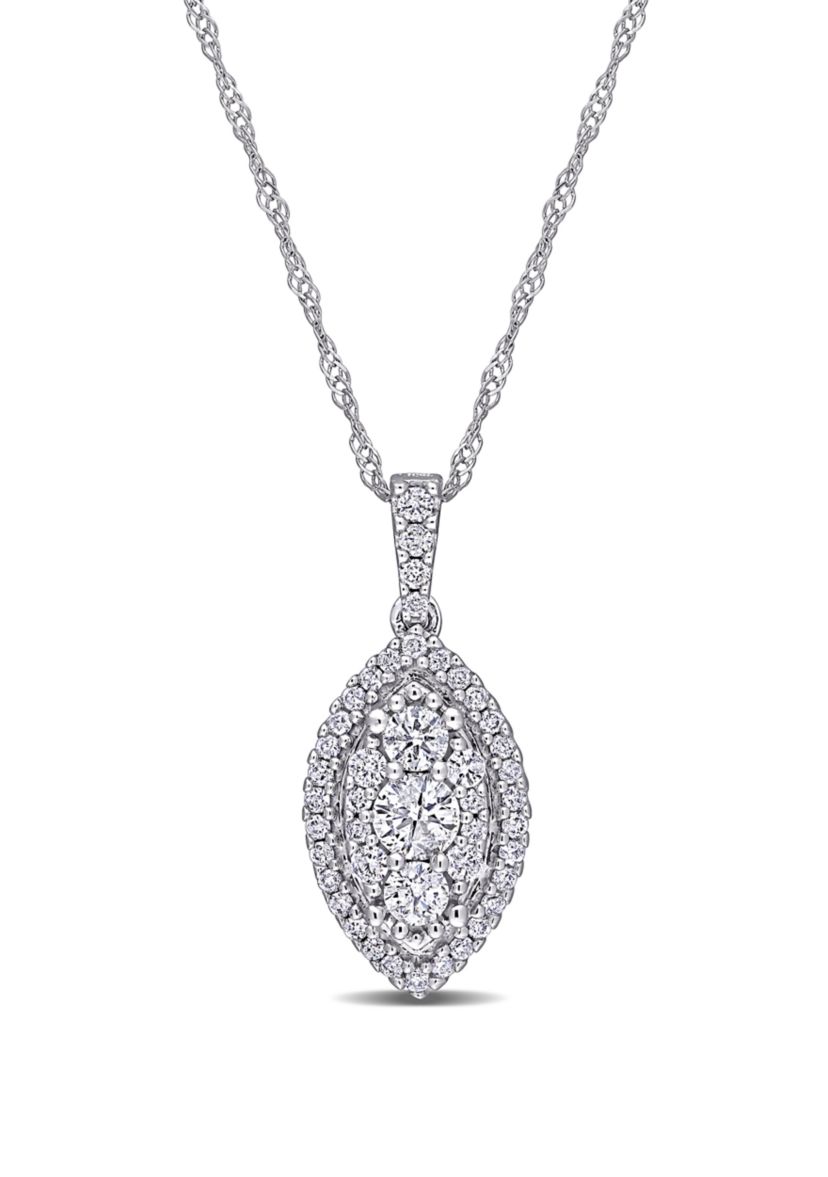 1/2 ct. t.w. Diamond Composite Marquise Shape Necklace in 10k White Gold