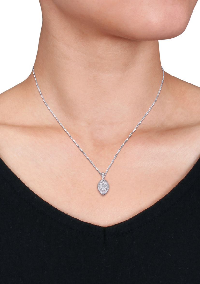 1/2 ct. t.w. Diamond Composite Marquise Shape Necklace in 10k White Gold