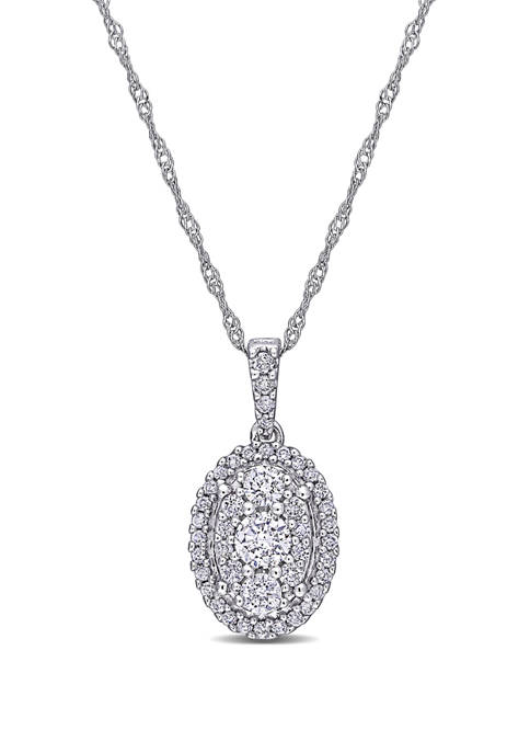  1/2 ct. t.w. Diamond Composite Oval Shape Halo Necklace in 10k White Gold