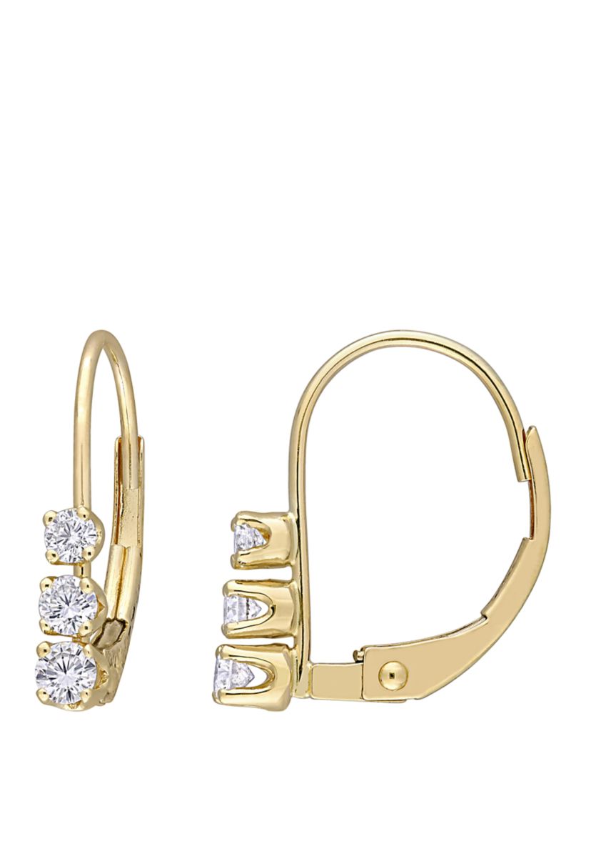  1/4 ct. t.w. Diamond 3 Stone Drop Earrings in 14k Yellow Gold