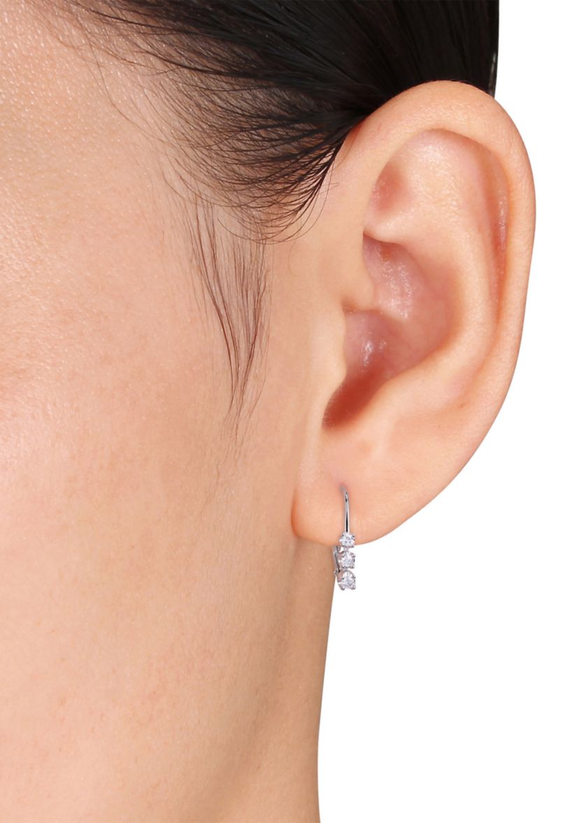 1/4 ct. t.w. Diamond 3 Stone Drop Earrings in Sterling Silver