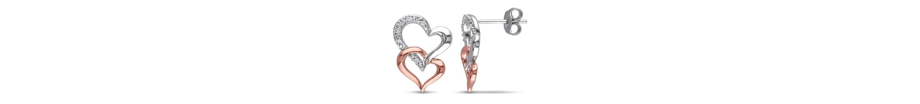 Diamond Double Heart Earrings in Two-Tone Sterling Silver