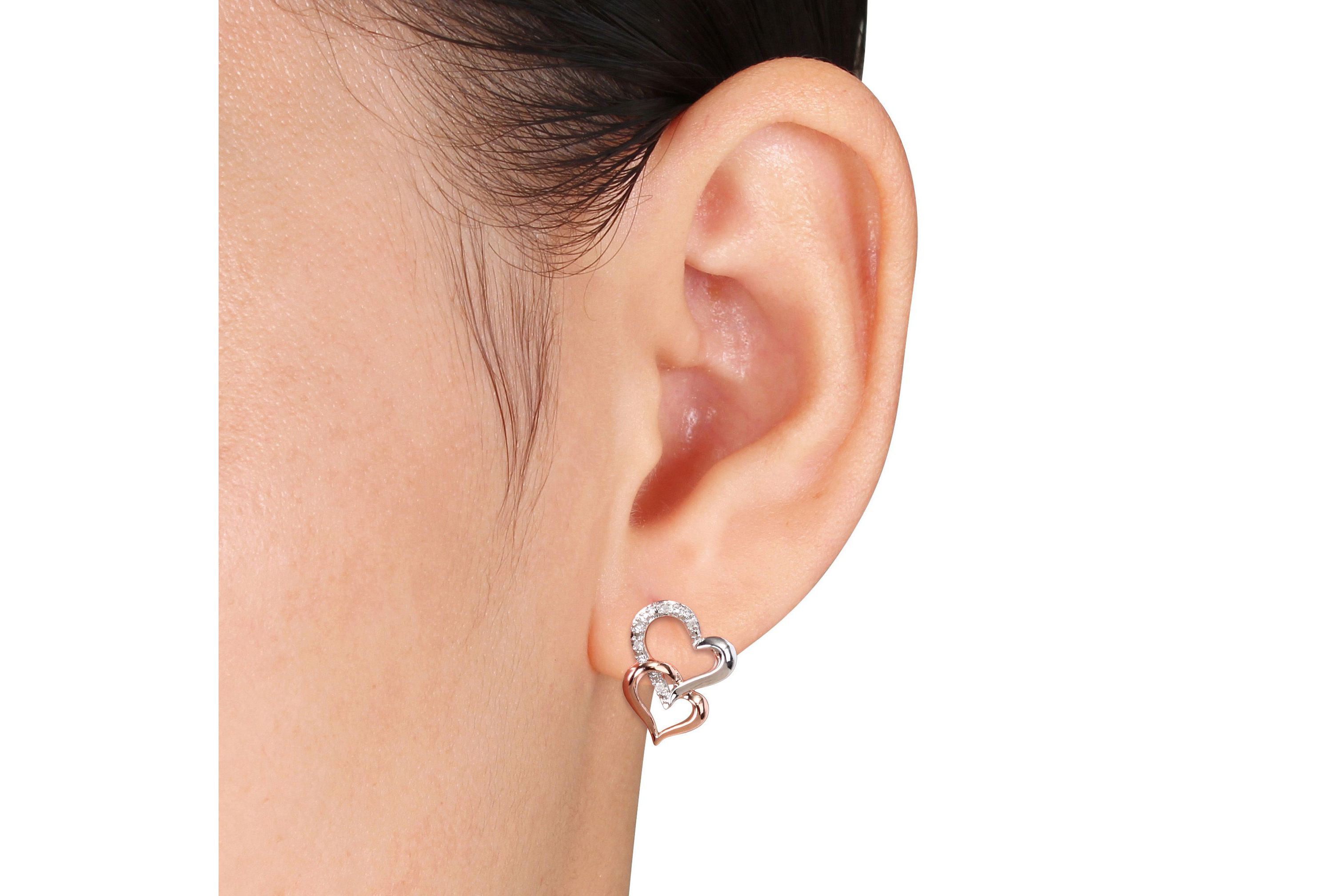 Diamond Double Heart Earrings in Two-Tone Sterling Silver