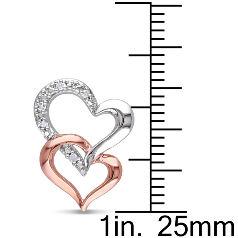 Diamond Double Heart Earrings in Two-Tone Sterling Silver