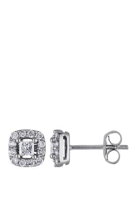 Belk & Co 1/2 Ct. T.w. Diamond Princess Cut Halo Stud Earrings In 10K White Gold -  0686692180147
