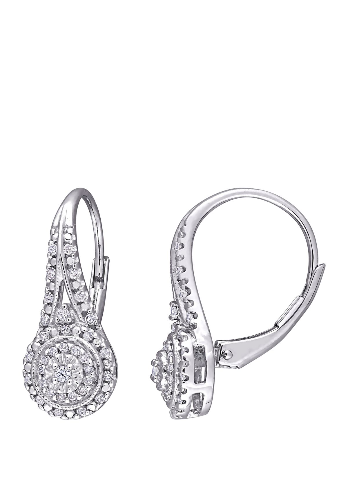 1/4 ct. t.w. Diamond Halo Drop Earrings in Sterling Silver