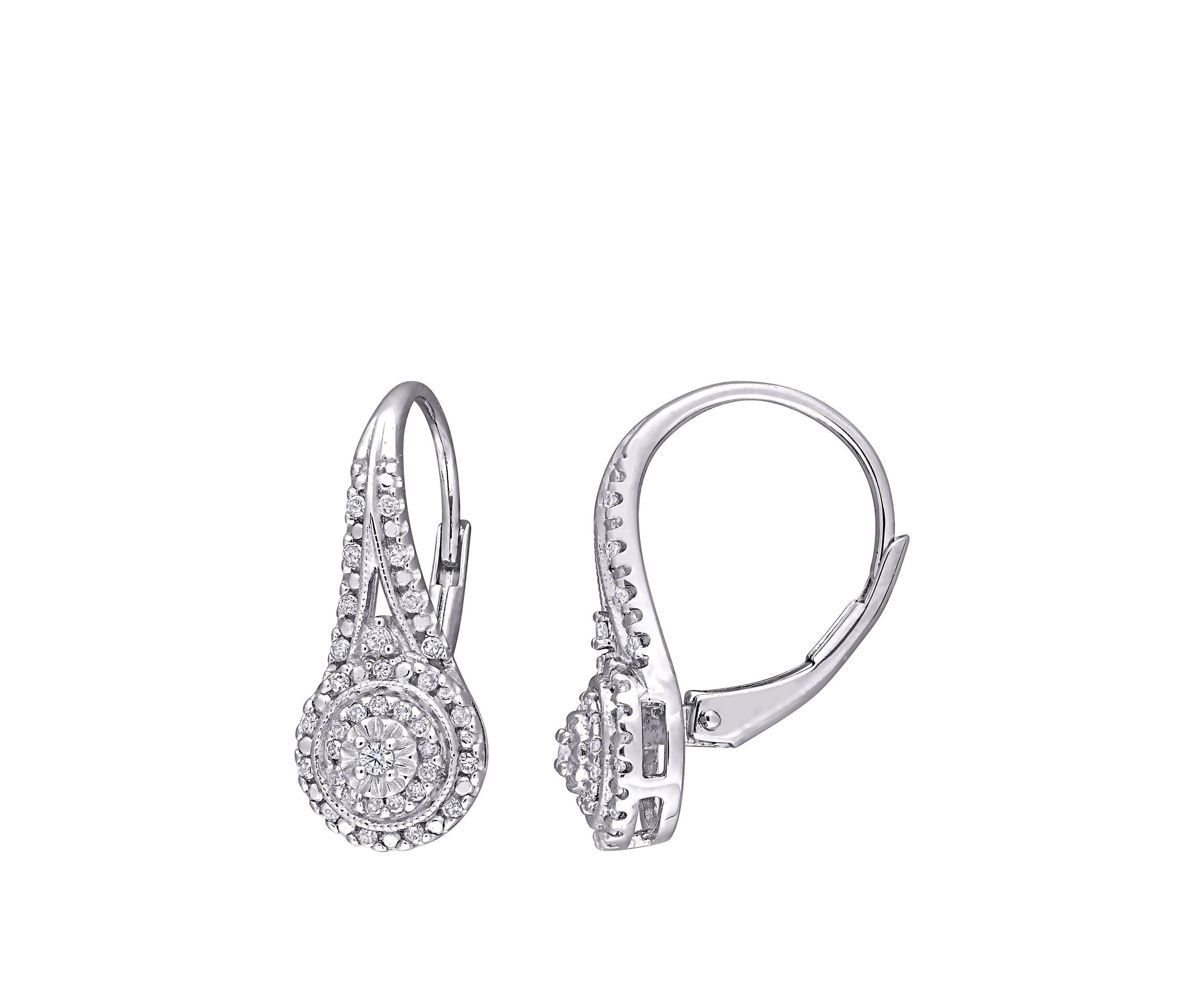 1/4 ct. t.w. Diamond Halo Drop Earrings in Sterling Silver