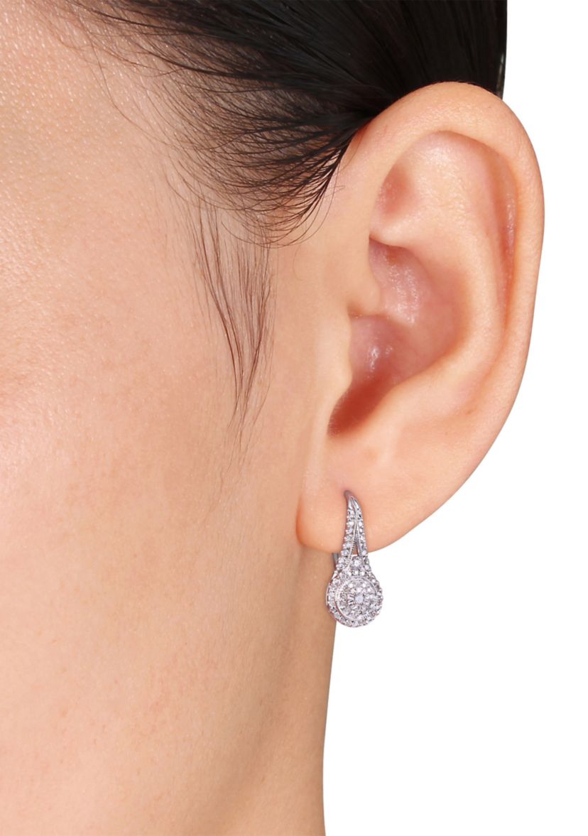 1/4 ct. t.w. Diamond Halo Drop Earrings in Sterling Silver