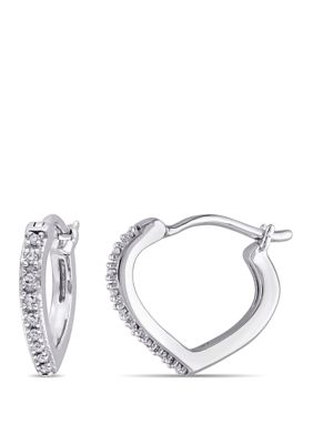Belk & Co 1/10 Ct. T.w. Diamond Accent Heart Hoop Earrings In 10K White Gold