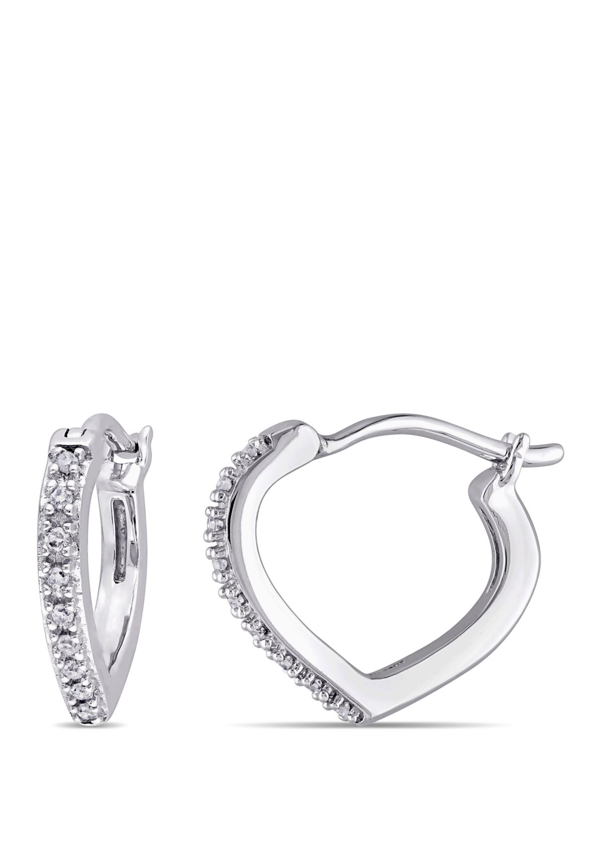  1/10 ct. t.w. Diamond Accent Heart Hoop Earrings in 10k White Gold