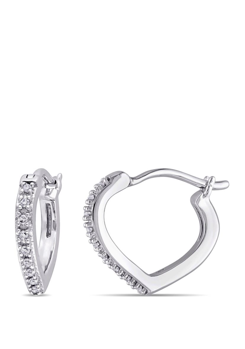  1/10 ct. t.w. Diamond Accent Heart Hoop Earrings in 10k White Gold