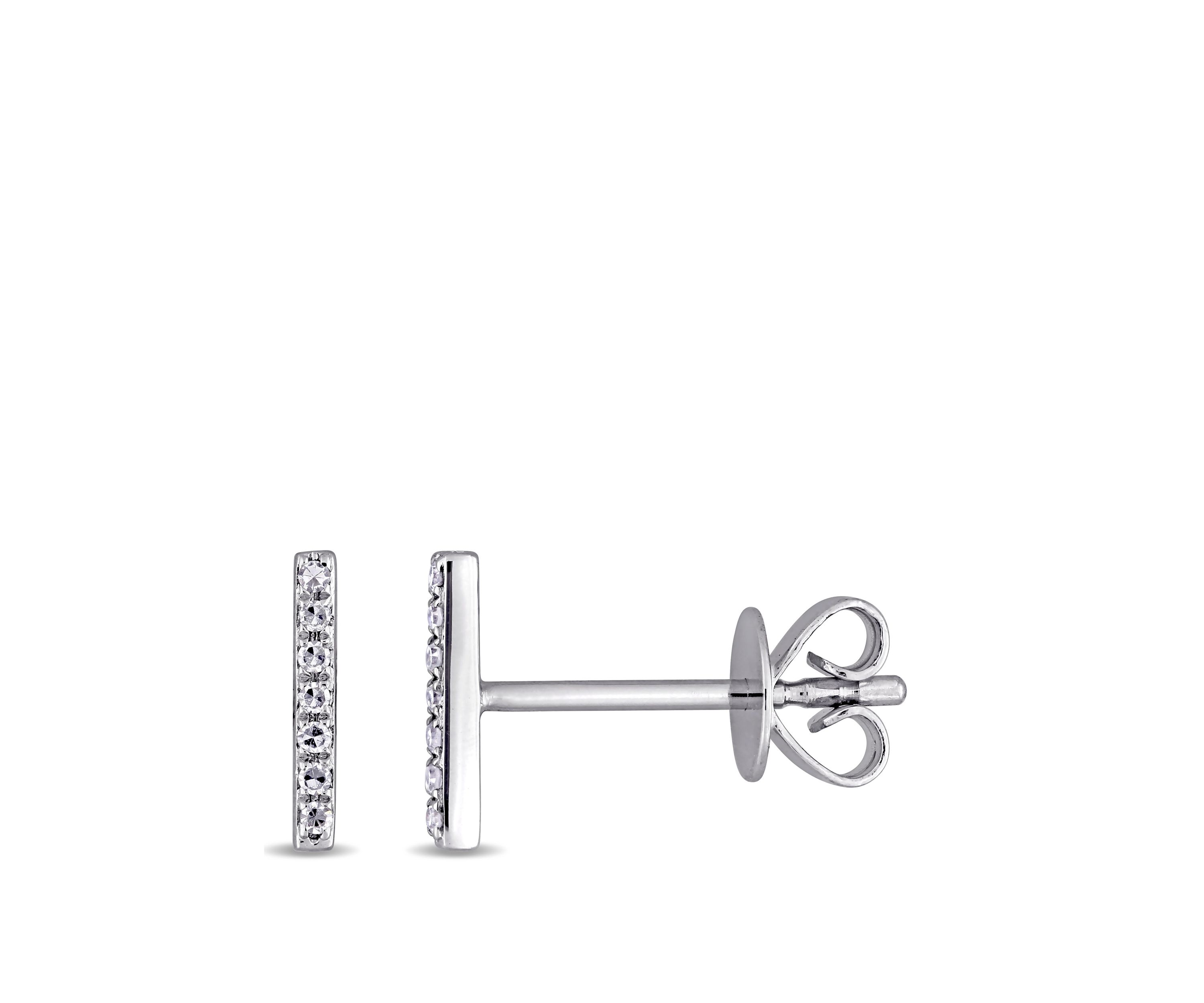 Diamond Accent Bar Earrings in 14K White Gold