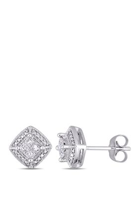 Belk & Co 1/4 Ct. T.w. Diamond Cluster Stud Earrings In 10K White Gold -  0686692180413