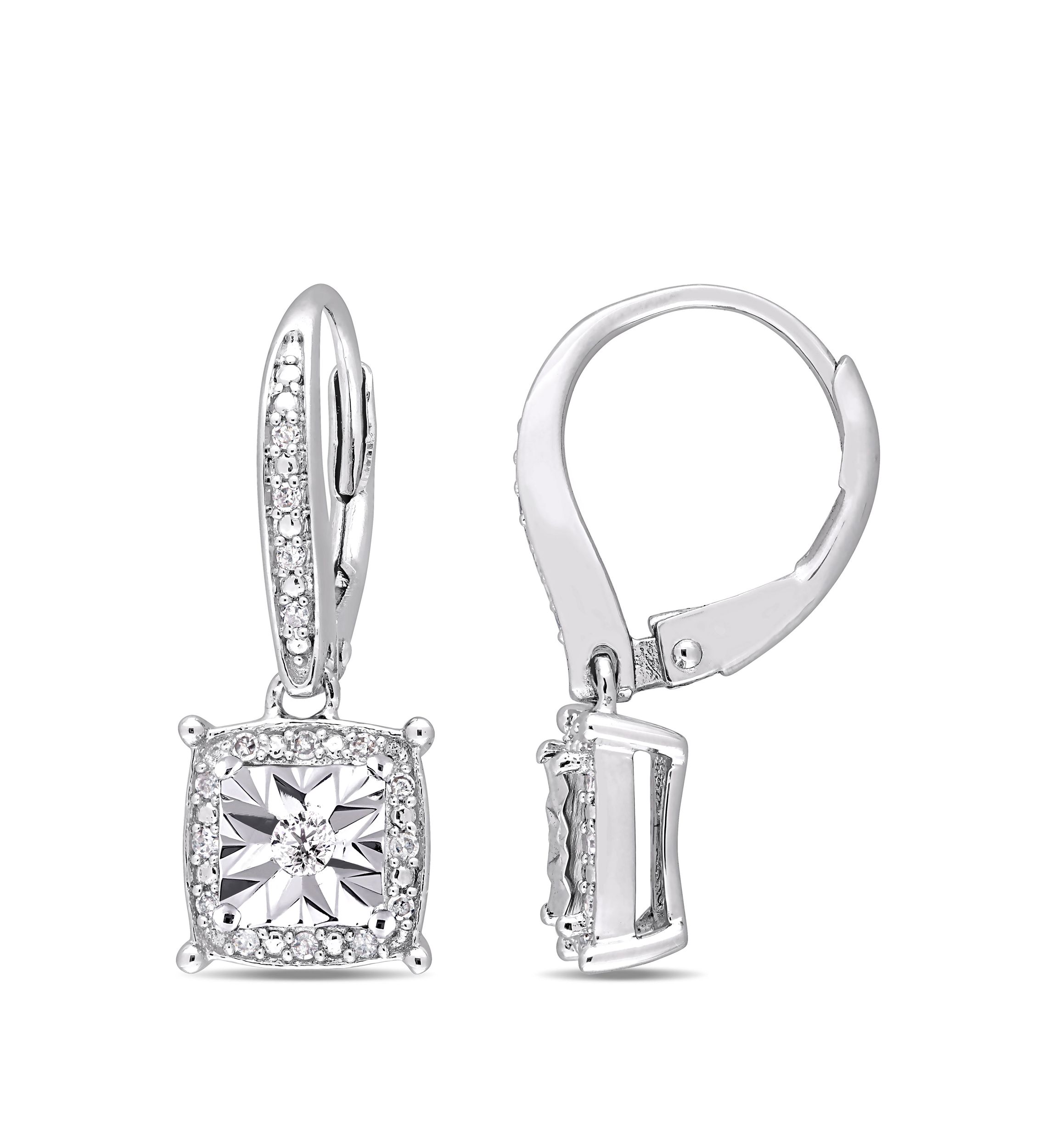  1/5 ct. t.w. Diamond Square Drop Earrings in Sterling Silver