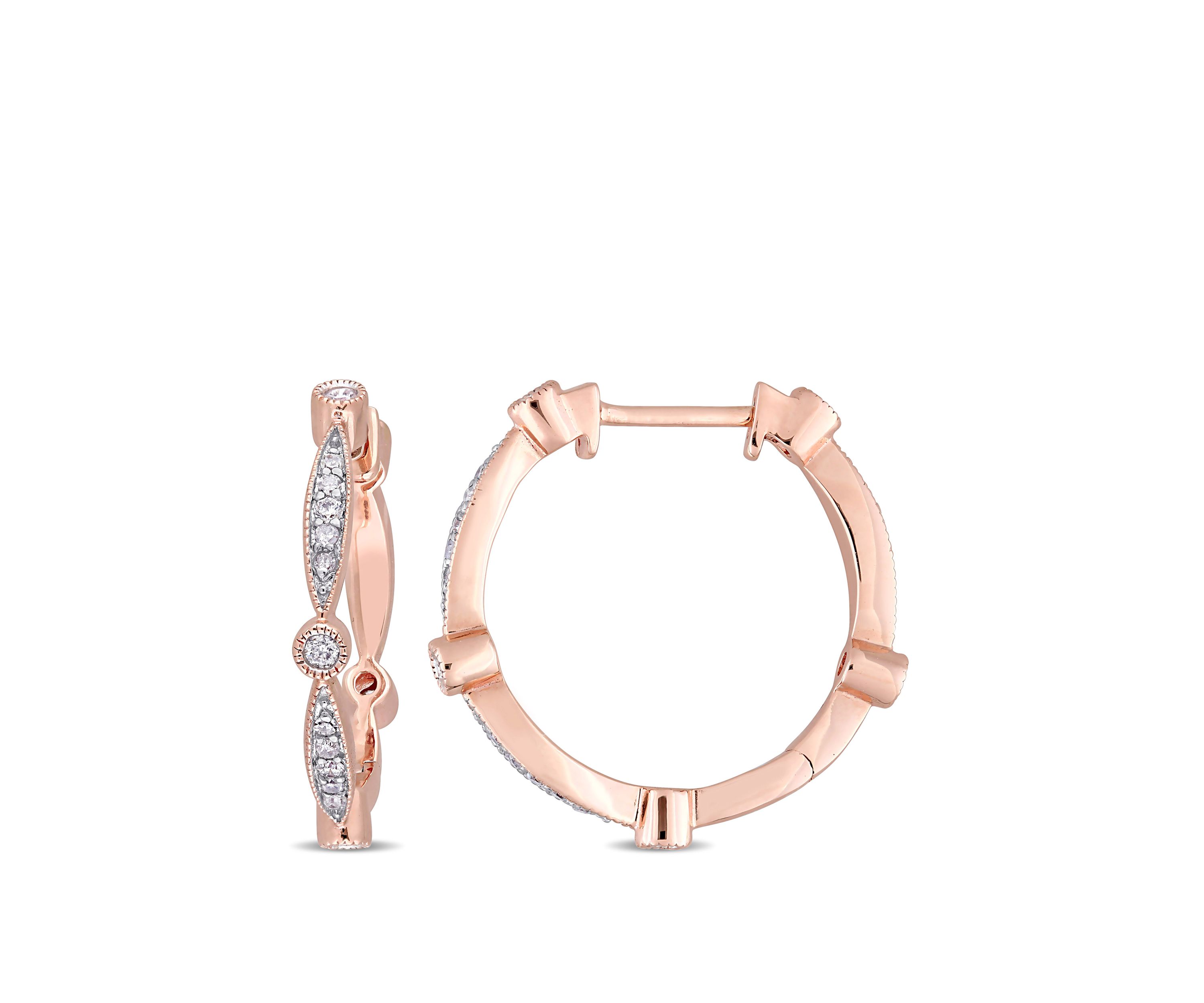  1/3 ct. t.w. Diamond Hoop Earrings in 10K Rose Gold
