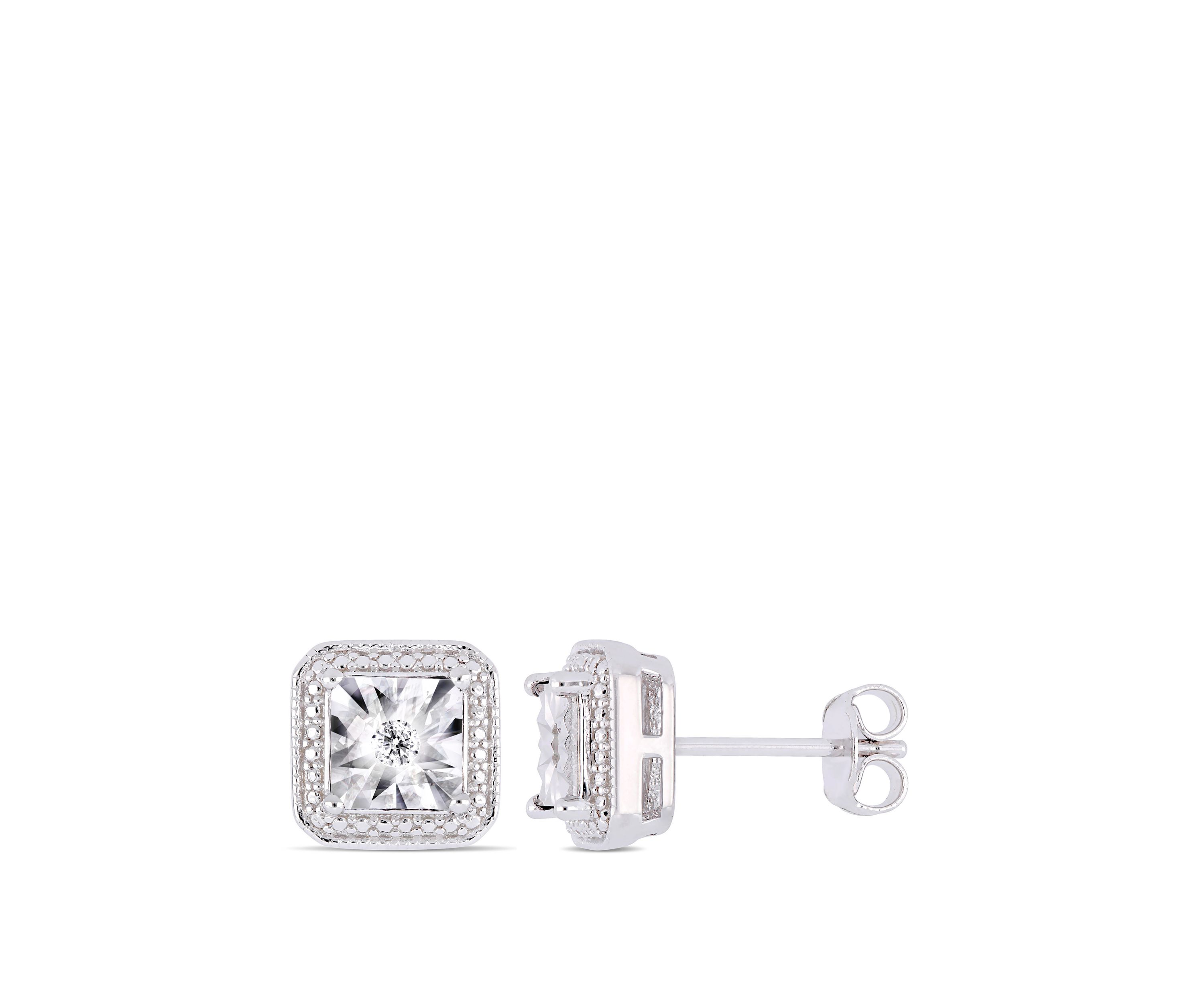 1/10 ct. t.w. Diamond Accent Square Halo Earrings in Sterling Silver