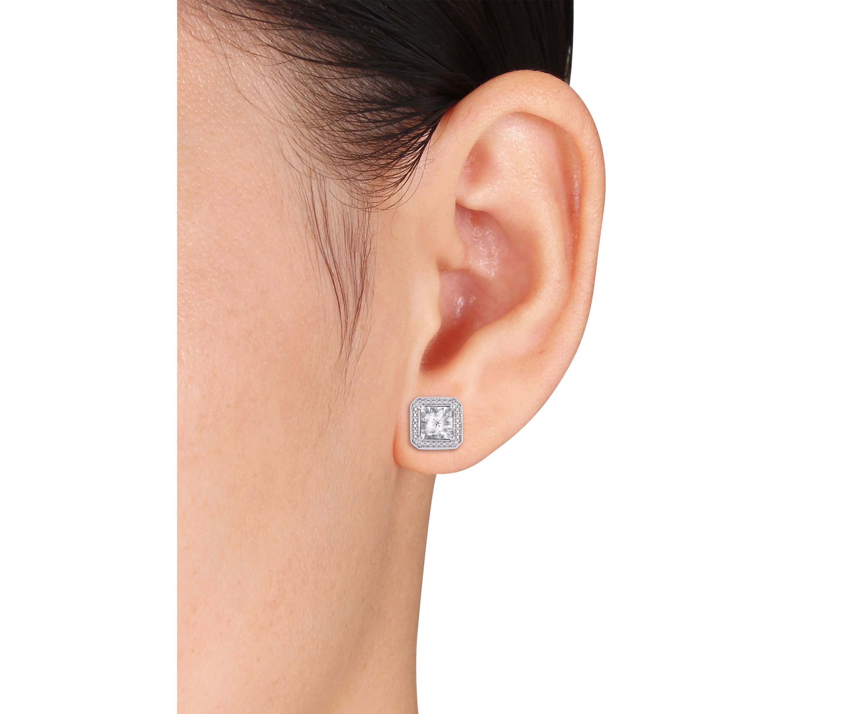 1/10 ct. t.w. Diamond Accent Square Halo Earrings in Sterling Silver