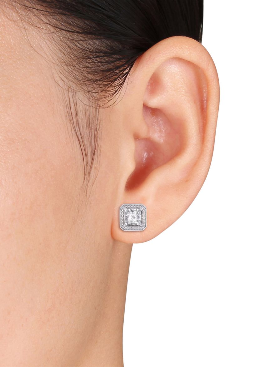 1/10 ct. t.w. Diamond Accent Square Halo Earrings in Sterling Silver