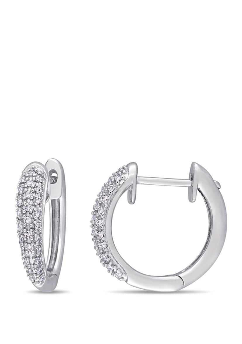  1/4 ct. t.w. Diamond Cluster Hoop Earrings in 14K White Gold