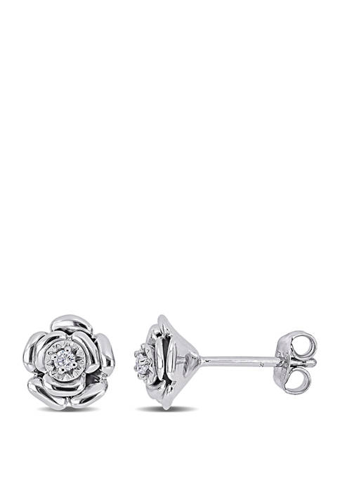 Silver Button Earrings Floral Stud Earrings