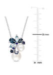 Cultured Freshwater Pearl, 2.3 ct. t.w. Blue Topaz and 2/5 ct. t.w. Sapphire Cluster Pendant with Chain in Sterling Silver
