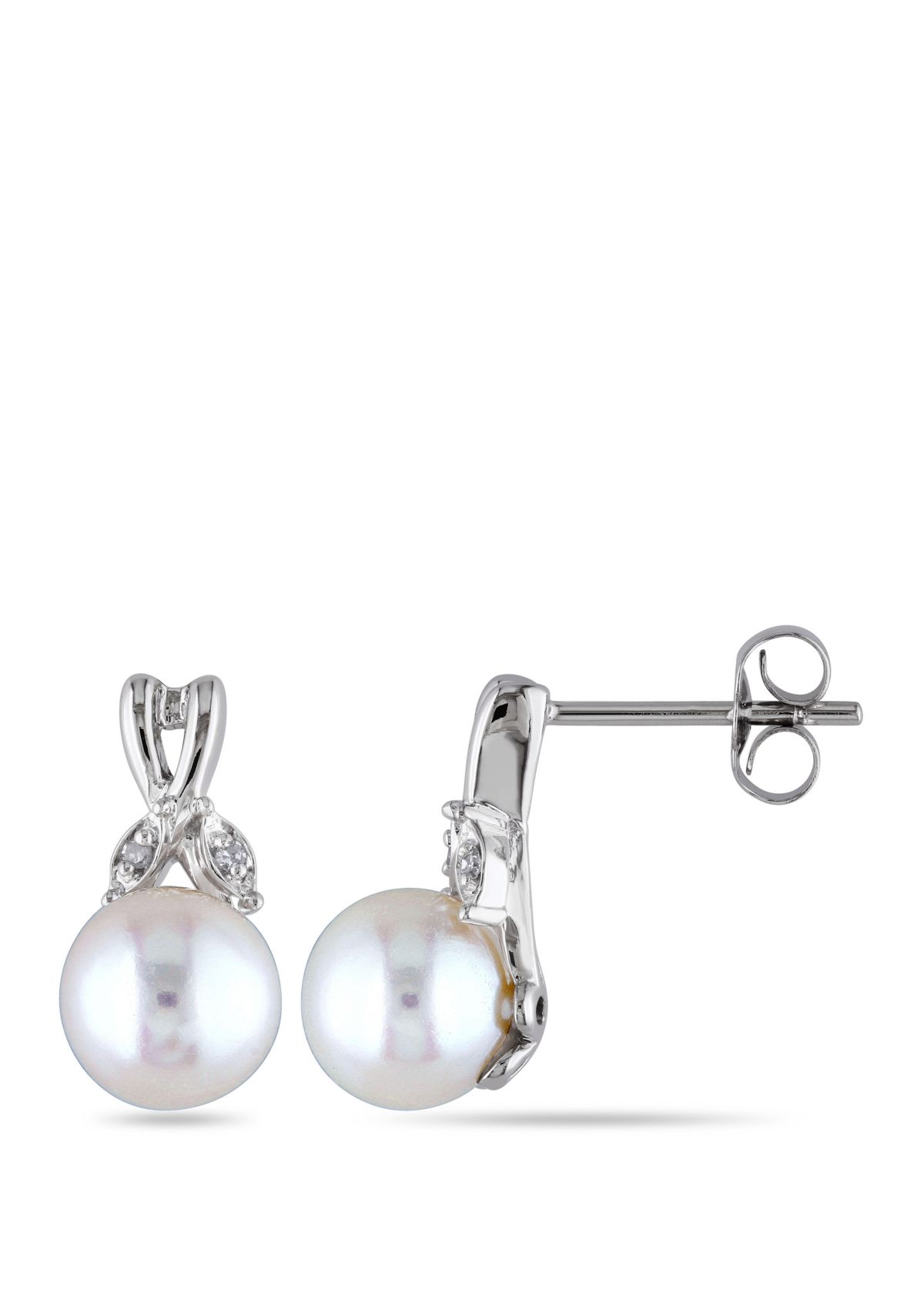 Pearl and 1/10 ct. t.w. Diamond Accent Twist Earrings in 10K White Gold
