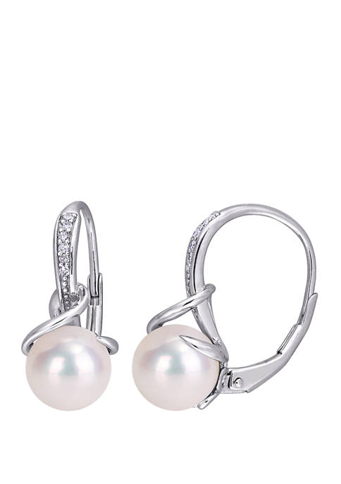 Pearl and 1/10 ct. t.w. Diamond Accent Twist Earrings in Sterling Silver