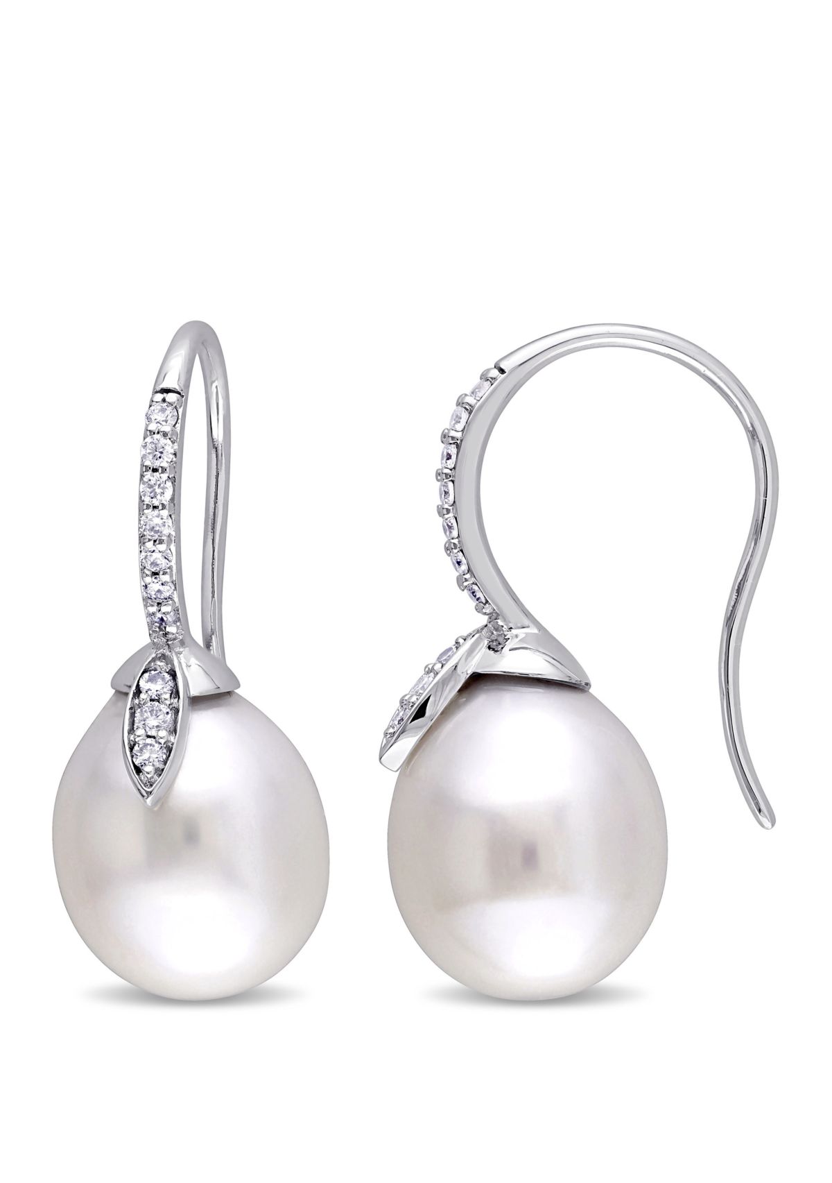 Pearl and 1/5 ct. t.w. Diamond Drop Earrings in 14K White Gold