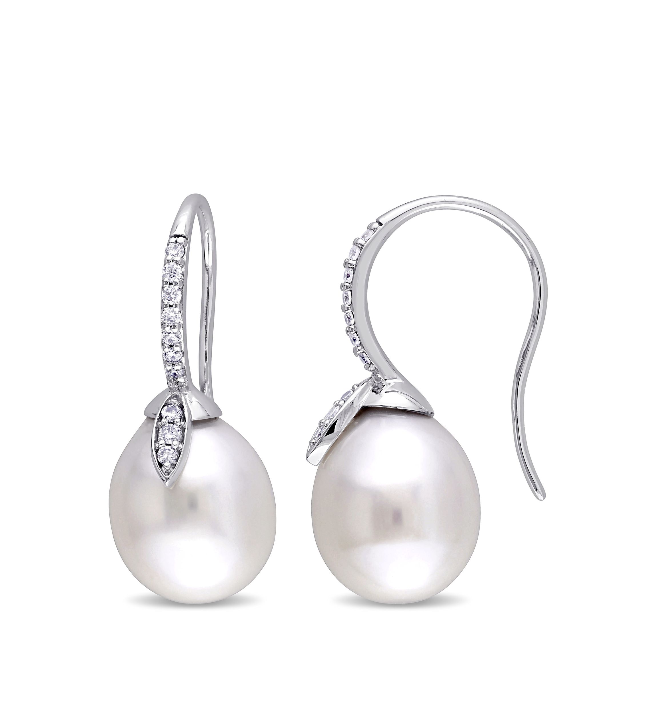 Pearl and 1/5 ct. t.w. Diamond Drop Earrings in 14K White Gold