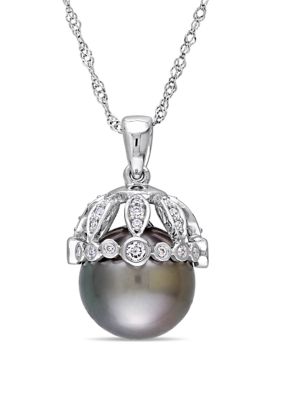Belk & Co Pearl And 1/4 Ct. T.w. Diamond Vintage Drop Necklace In 14K White Gold