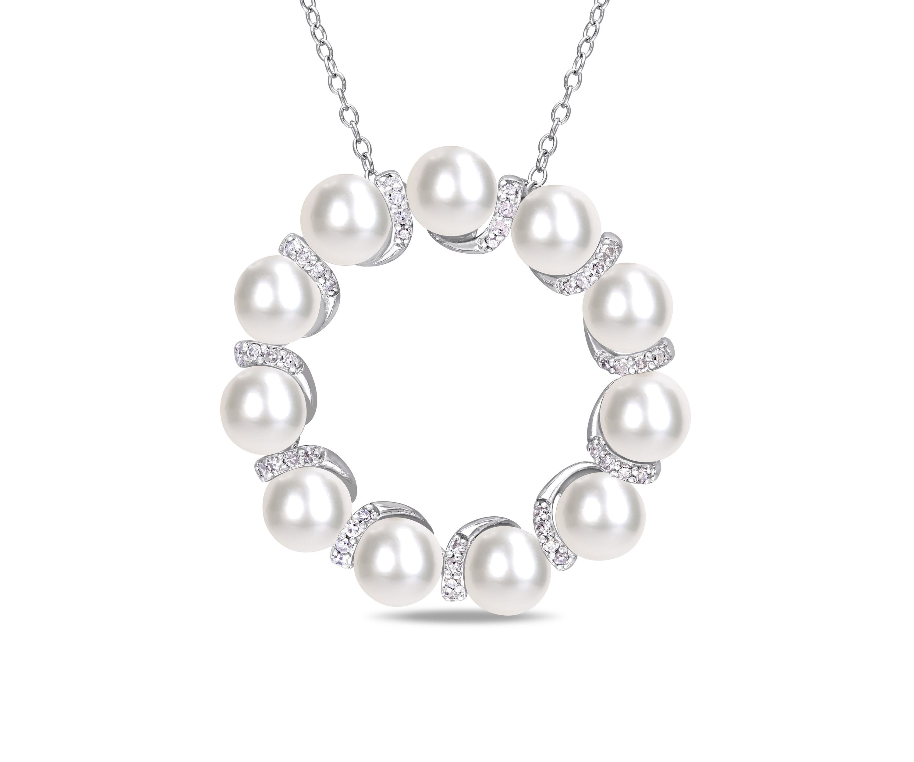Cultured Freshwater Pearl and 1/5 ct. t.w. Diamond Circle Pendant with Chain in Sterling Silver