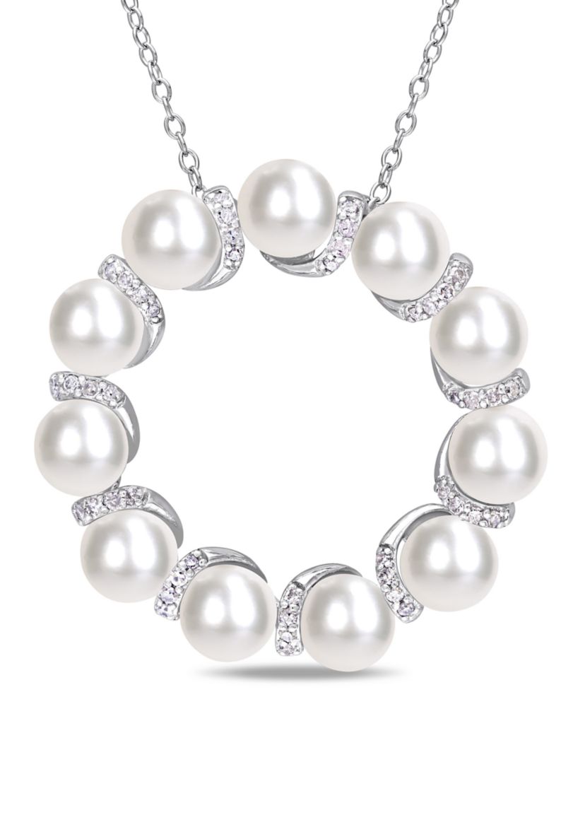 Cultured Freshwater Pearl and 1/5 ct. t.w. Diamond Circle Pendant with Chain in Sterling Silver