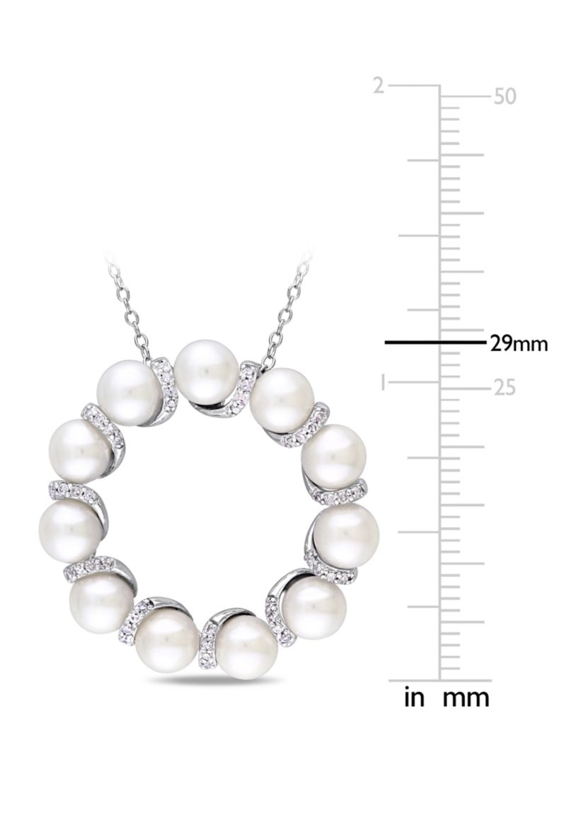 Cultured Freshwater Pearl and 1/5 ct. t.w. Diamond Circle Pendant with Chain in Sterling Silver
