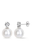 Pearl and 1/10 ct. t.w. Diamond Accent Earrings in Sterling Silver