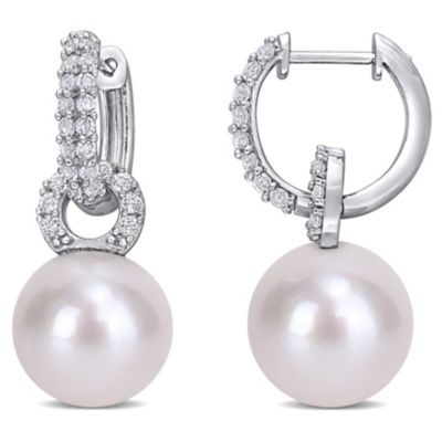 Belk & Co 11-12MM Freshwater Cultured Pearl and White Topaz Drop Earrings in Sterling Silver