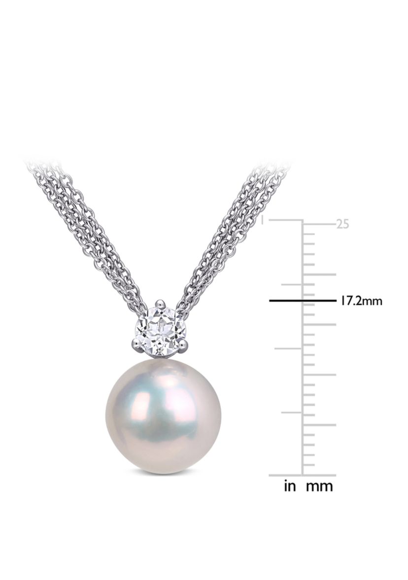11-12 Millimeter Cultured Freshwater Pearl and 3/4 ct. t.w. White Topaz Pendant with Chain in Sterling Silver