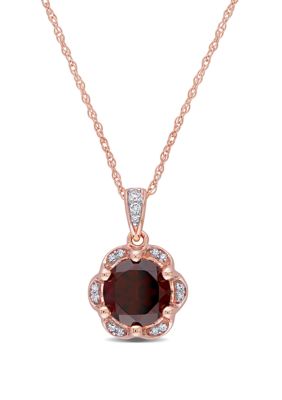 Belk & Co 1.6 Ct. T.w. Garnet And 1/10 Ct. T.w. Diamond Accent Flower Necklace In 14K Rose Gold