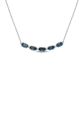 Belk & Co 2.5 Ct. T.w. London Blue Topaz And 1/7 Ct. T.w. Diamond Bar Necklace In 14K White Gold