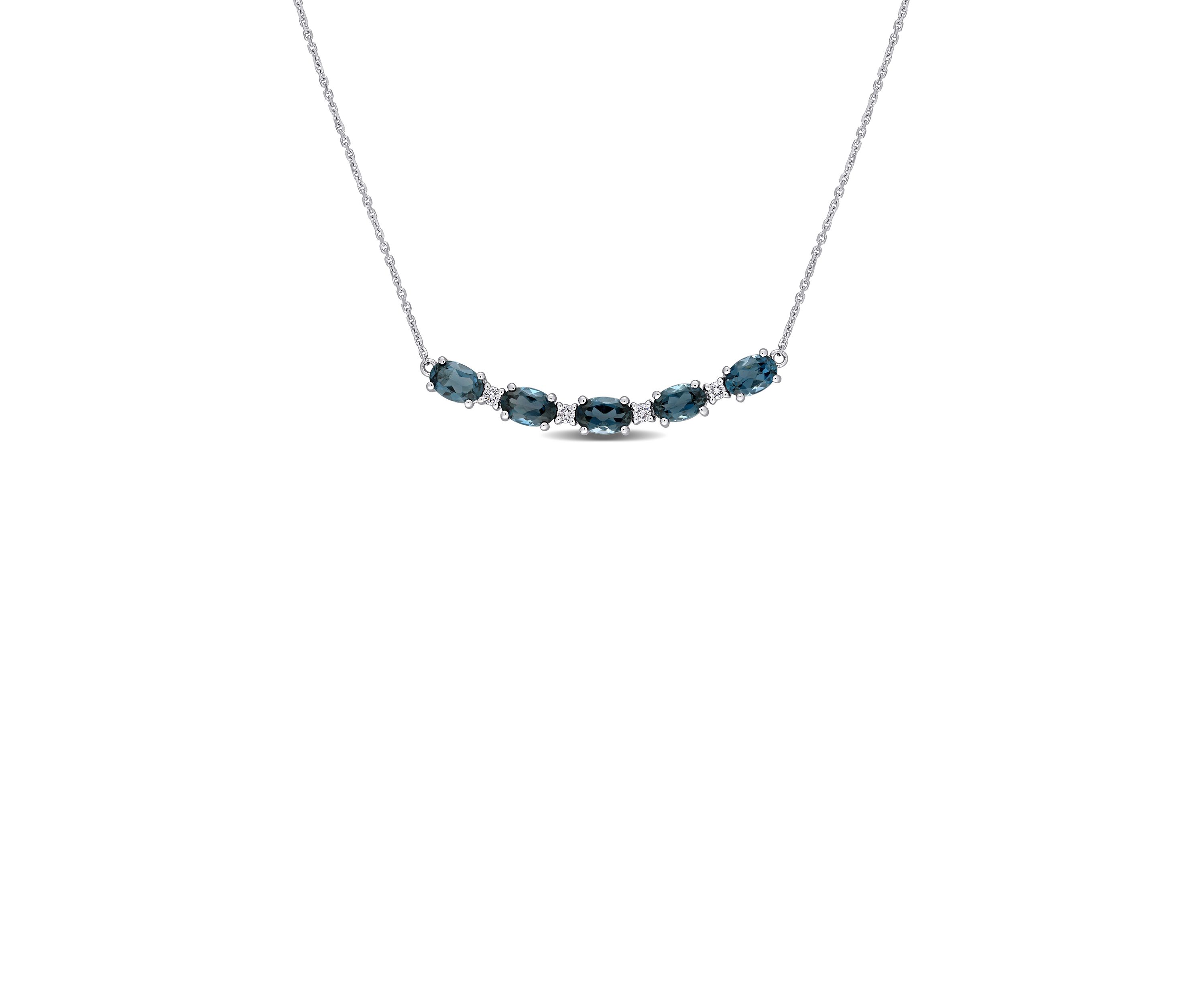 2.5 ct. t.w. London Blue Topaz and 1/7 ct. t.w. Diamond Bar Necklace in 14K White Gold 