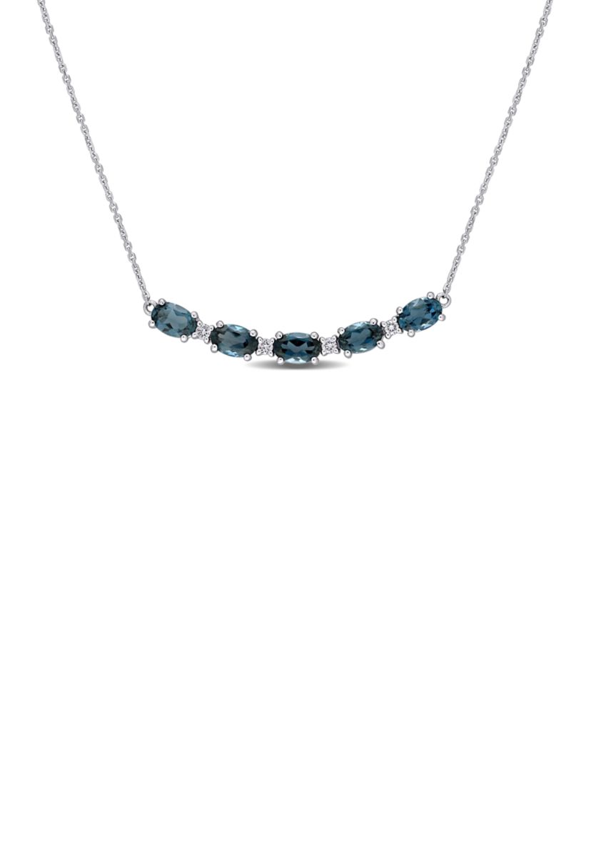 2.5 ct. t.w. London Blue Topaz and 1/7 ct. t.w. Diamond Bar Necklace in 14K White Gold 