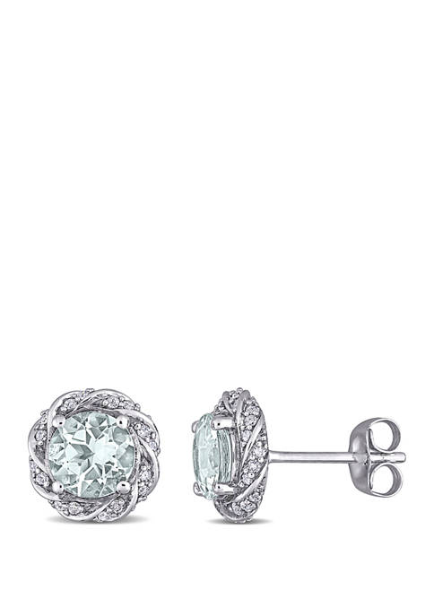 1.5 ct. t.w. Aquamarine and 1/5 ct. t.w. Diamond Halo Stud Earrings in 10K White Gold