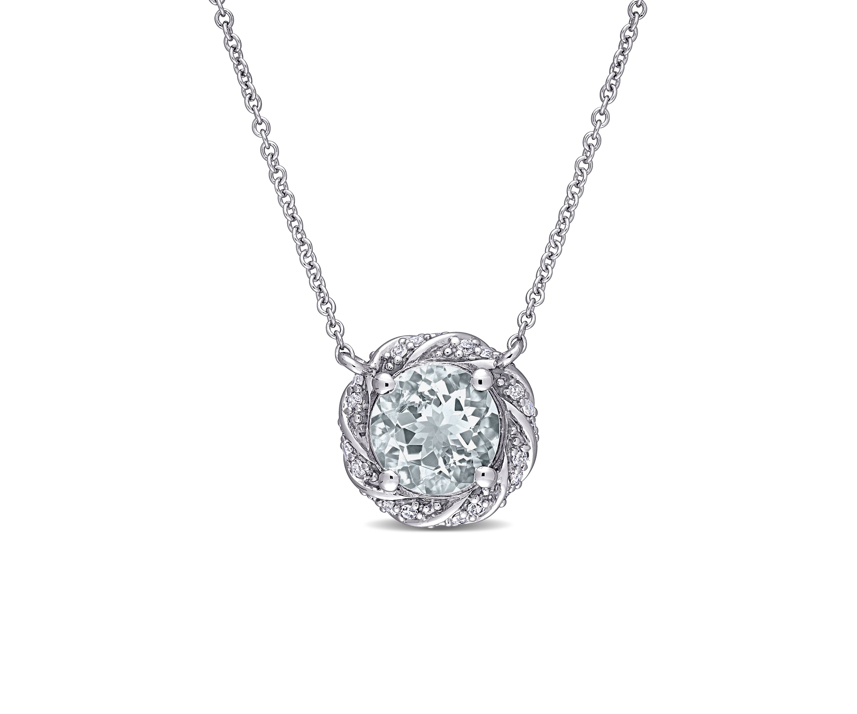 1.2 ct. t.w. Aquamarine and 1/8 ct. t.w. Diamond Halo Pendant with Chain in 10K White Gold 