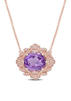 Belk & Co 4 Ct. T.w. Amethyst And 1/5 Ct. T.w. Diamond Floral Vintage Frame Necklace In 14K Rose Gold